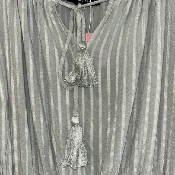 Blue B Romper Green Boho Cottage‎ core Sz M Stretch Flowy NWT Tassels Stripped50 - Picture 6 of 15